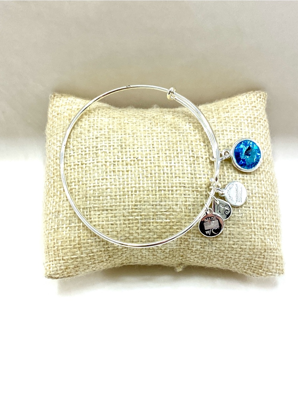 Alex and Ani Silver Bangle with Blue Crystal Charm December Birthstone